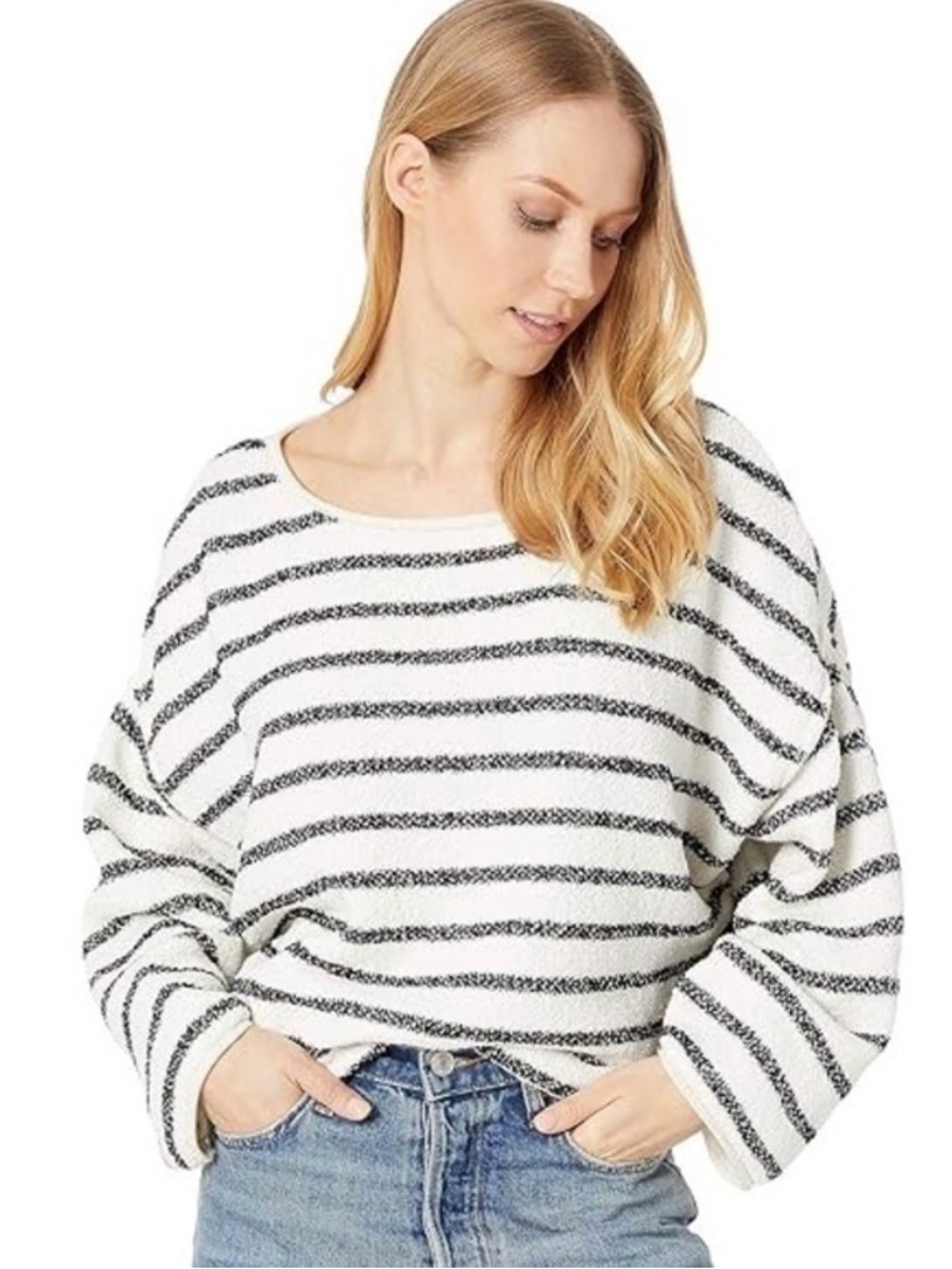Free people sweater oversized striped size large boho long sleeve pullover XS